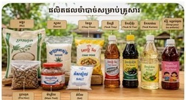 Riz, sucre, sel, sauces et sirop composant le kit alimentaire