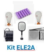 Chargeur, ampoules, batteries, raquette et radio du kit ELE2A